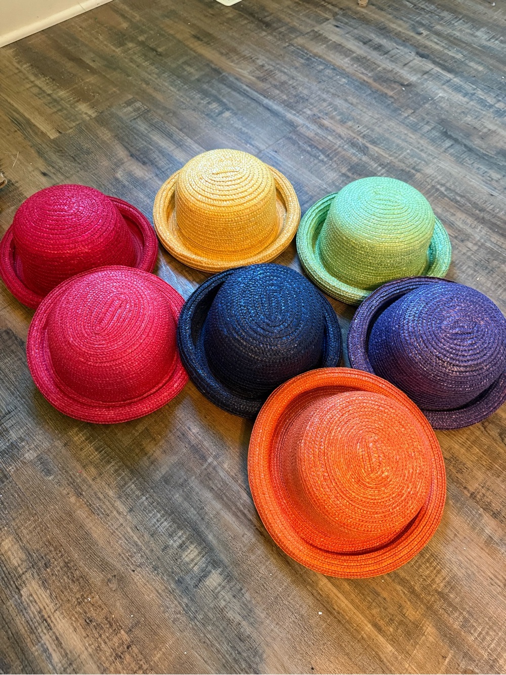Set of 7 Colorful Natural Straw Bowler Hats Theater Costume Party Props